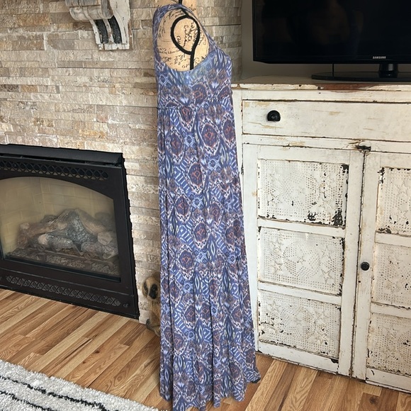 Sundance navy tiered sleeveless racerback maxi dress aztec print lined - Picture 7 of 15